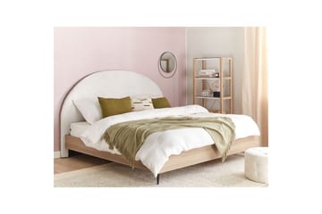 Seng med lamellramme Millay - Hvit, lyst tre, svart/Polyester, Hvit, lyst treverk, svart/polyester, 180x200 cm - Møbler - Senger - Sengeramme & sengestamme