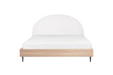 Seng med lamellramme Millay - Hvit, lyst tre, svart/Polyester, Hvit, lyst treverk, svart/polyester, 180x200 cm - Møbler - Senger - Sengeramme & sengestamme