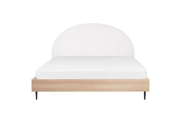 Seng med lamellramme Millay - Hvit, lyst tre, svart/Polyester, Hvit, lyst treverk, svart/polyester, 180x200 cm - Møbler - Senger - Sengeramme & sengestamme