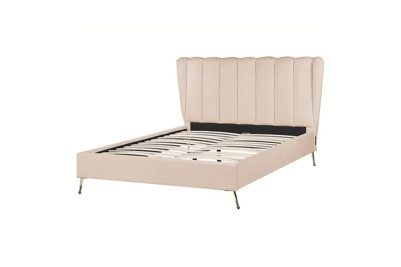 Seng med lamellramme Miribel - Beige, gull, 140x200 cm - Møbler - Senger - Sengeramme & sengestamme