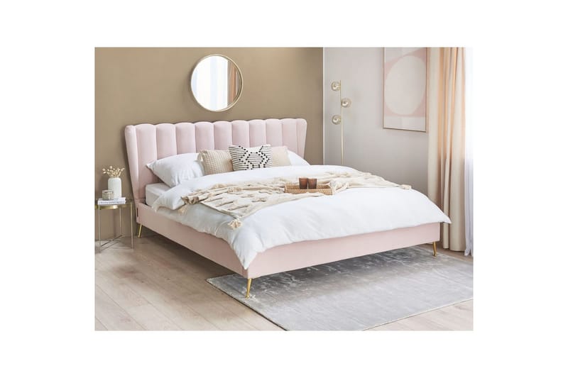 Seng med lamellramme Miribel - Rosa, gull, 180x200 cm - Møbler - Senger - Sengeramme & sengestamme