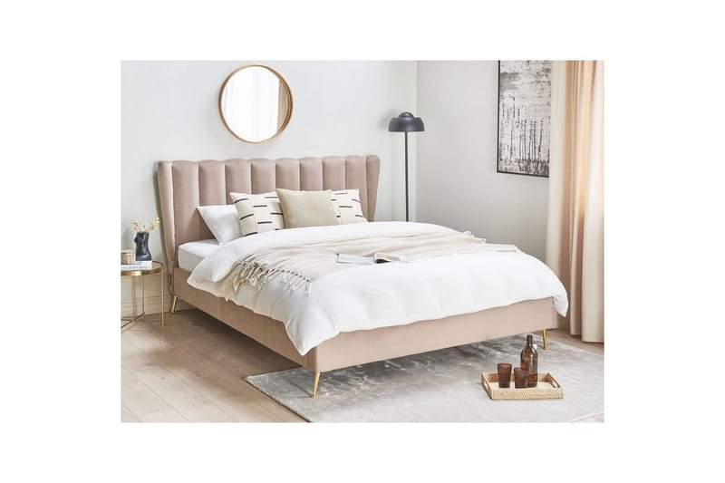 Seng med lamellramme Miribel - Taupe, gull, 160x200 cm - Møbler - Senger - Sengeramme & sengestamme