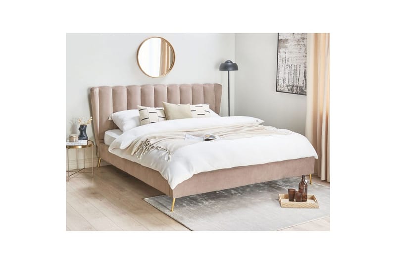 Seng med lamellramme Miribel - Taupe, gull, 180x200 cm - Møbler - Senger - Sengeramme & sengestamme