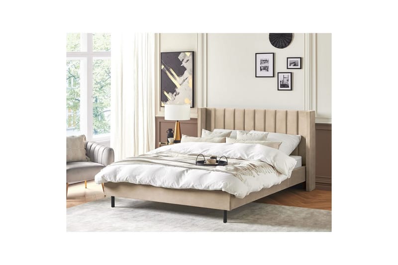 Seng med lamellramme Villette - Beige, svart, 180x200 cm - Møbler - Senger - Sengeramme & sengestamme
