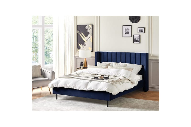 Seng med lamellramme Villette - Blå, Svart, 160x200 cm - Møbler - Senger - Sengeramme & sengestamme