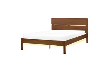 Seng med LED-belysning Boisset - Brun/Gummitre, 140x200 cm - Møbler - Senger - Sengeramme & sengestamme