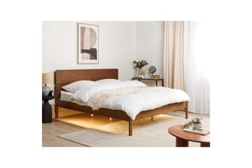 Seng med LED-belysning Boisset - Brun/Gummitre, 180x200 cm - Møbler - Senger - Sengeramme & sengestamme