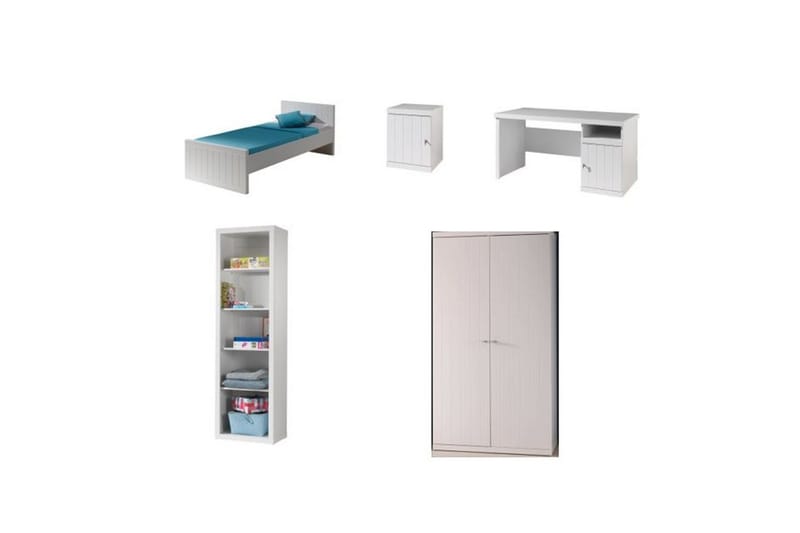 Seng med nattbord, garderobe, skrivebord, bokhylle Robin - Møbler - Senger - Møbelsett til soverom