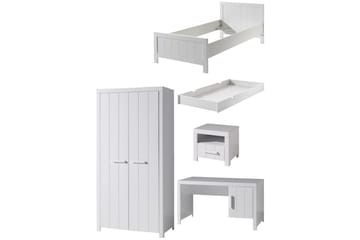 Seng med nattbord 2-dørs garderobeskap Skrivebord Skuff Erik - Møbler - Senger - Møbelsett til soverom