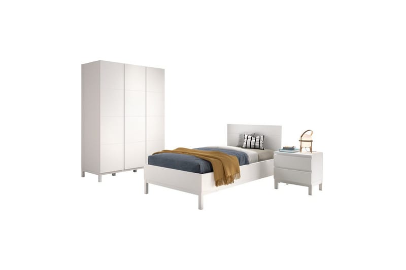 Seng med nattbord 3-dørs garderobeskap Eva