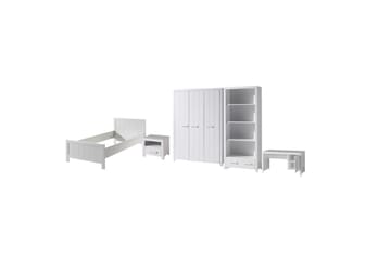 Seng med nattbord 3-dørs garderobeskap Skrivebord Bokhylle Erik - Møbler - Senger - Møbelsett til soverom