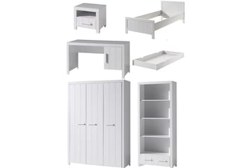 Seng med nattbord 3-dørs garderobeskap Skrivebord Bokhylle Skuff Erik - Møbler - Senger - Møbelsett til soverom