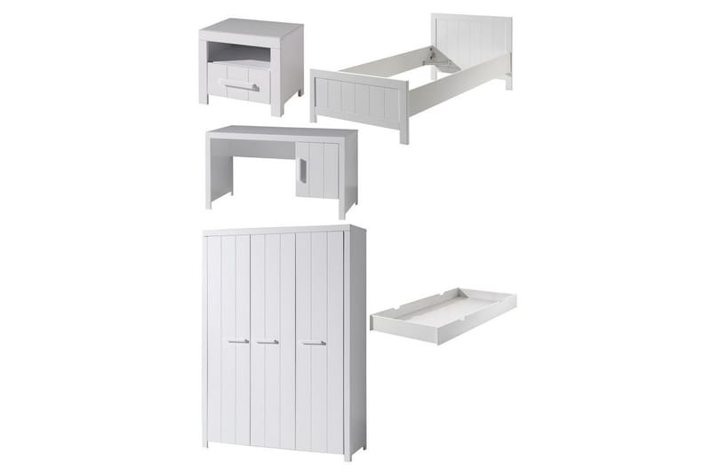 Seng med nattbord 3-dørs garderobeskap Skrivebord Skuff Erik