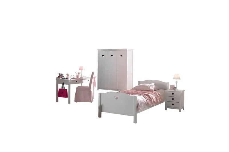 Seng med nattbord garderobe skrivebord Amori Hvit 3-dører, 3-dører