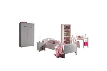 Seng med nattbord garderobe skrivebord bokhylle Amori Hvit 2-dørs - 2-dørs - Møbler - Senger - Møbelsett til soverom