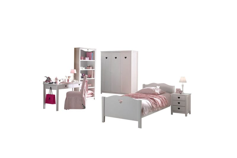 Seng med nattbord garderobe skrivebord bokhylle Amori Hvit 3-dører, 3-dører