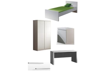 Seng med nattbord garderobe skrivebord vegghyller Lara - Møbler - Senger - Møbelsett til soverom