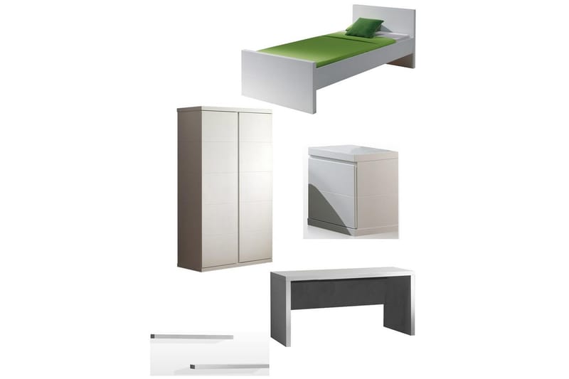 Seng med nattbord garderobe skrivebord vegghyller Lara - Møbler - Senger - Møbelsett til soverom
