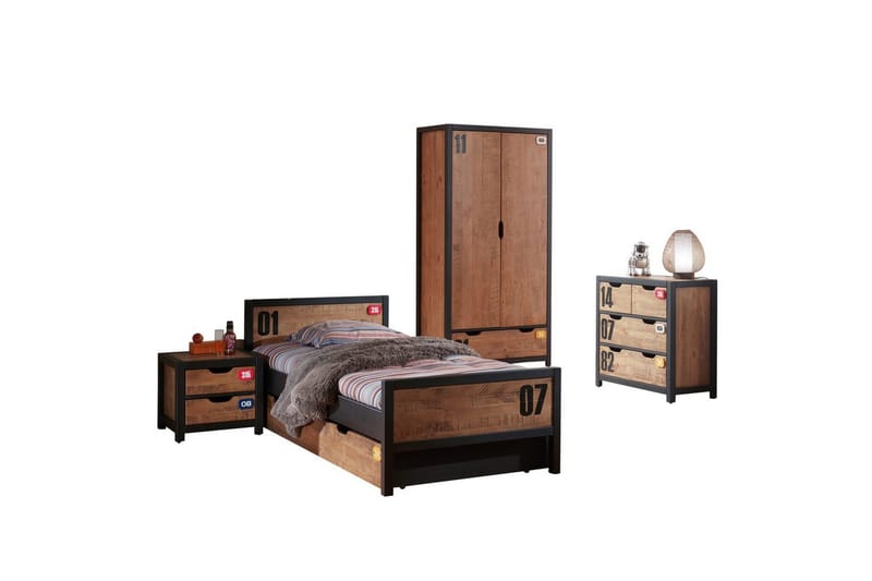 Seng med nattbord skuff garderobe kommode Alex