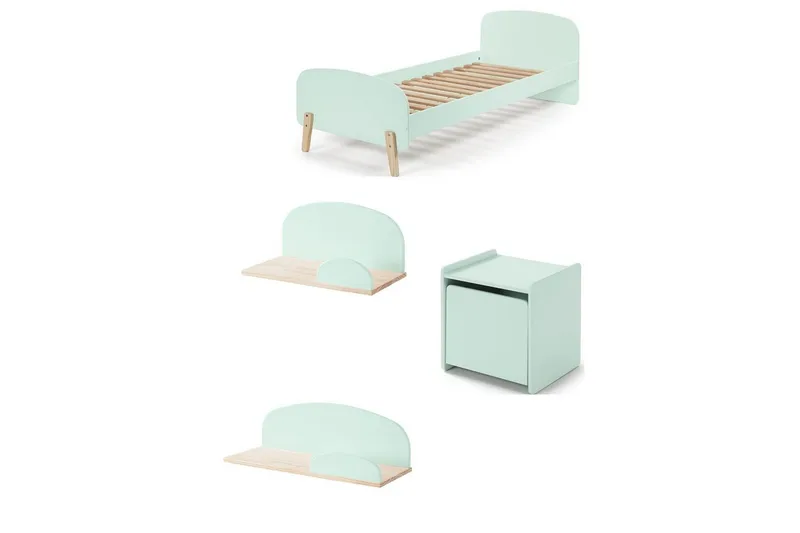Seng med nattbord Vegghyller Kiddy Mintgrønn, Mintgrønn