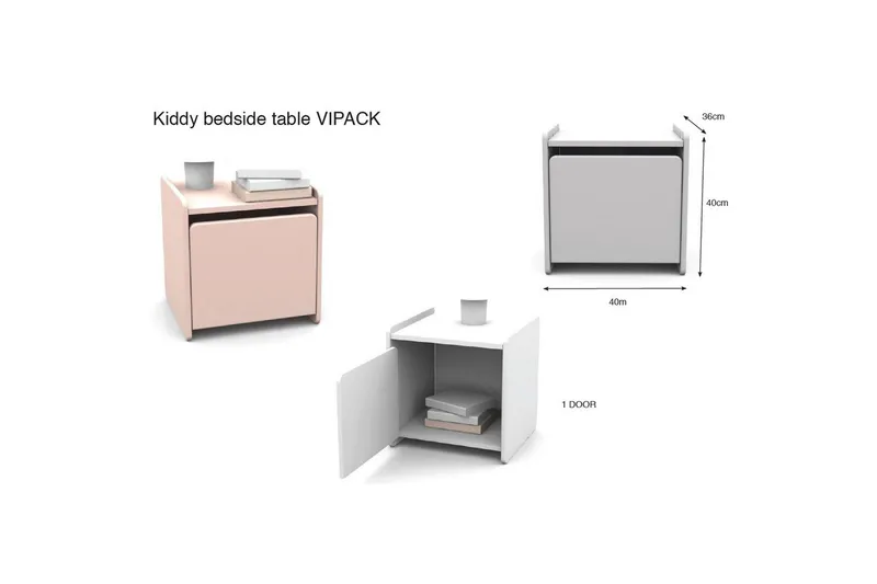Seng med nattbord Vegghyller Kiddy Rosa - Rosa - Møbler - Senger - Møbelsett til soverom
