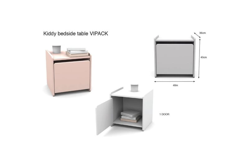 Seng med nattbord Vegghyller Kiddy Rosa - Rosa - Møbler - Senger - Møbelsett til soverom