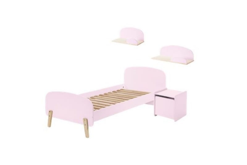 Seng med nattbord Vegghyller Kiddy Rosa - Rosa - Møbler - Senger - Møbelsett til soverom