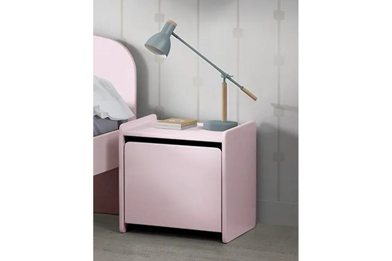 Seng med nattbord Vegghyller Kiddy Rosa - Rosa - Møbler - Senger - Møbelsett til soverom