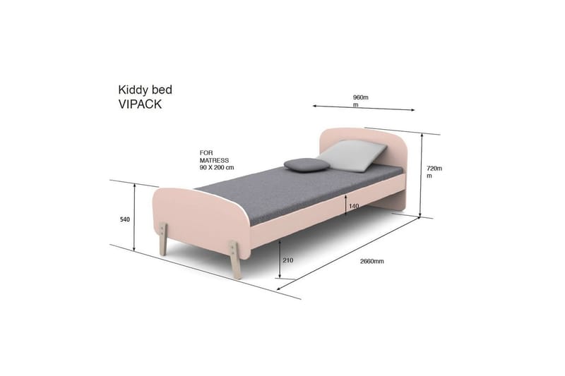 Seng med nattbord Vegghyller Sikkerhetsrail Kiddy Rosa - Rosa - Møbler - Senger - Møbelsett til soverom