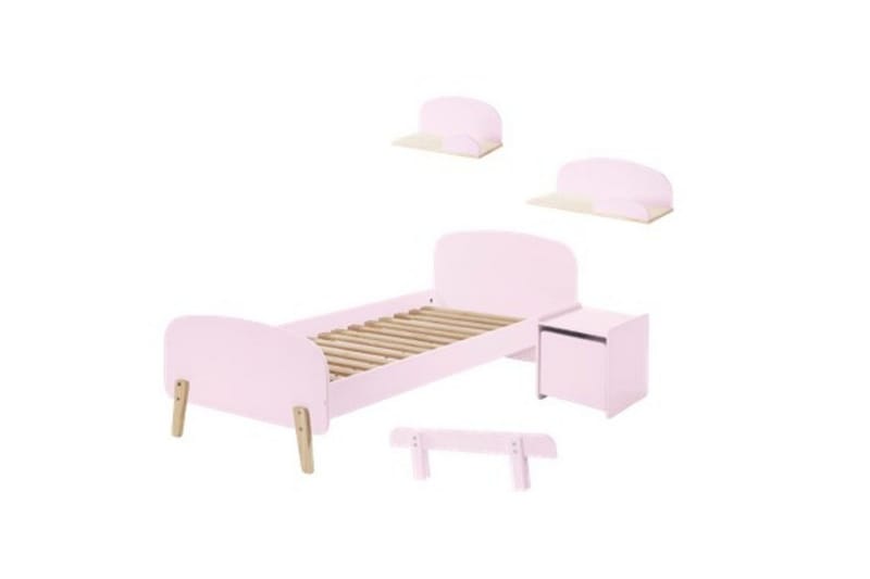 Seng med nattbord Vegghyller Sikkerhetsrail Kiddy Rosa - Rosa - Møbler - Senger - Møbelsett til soverom