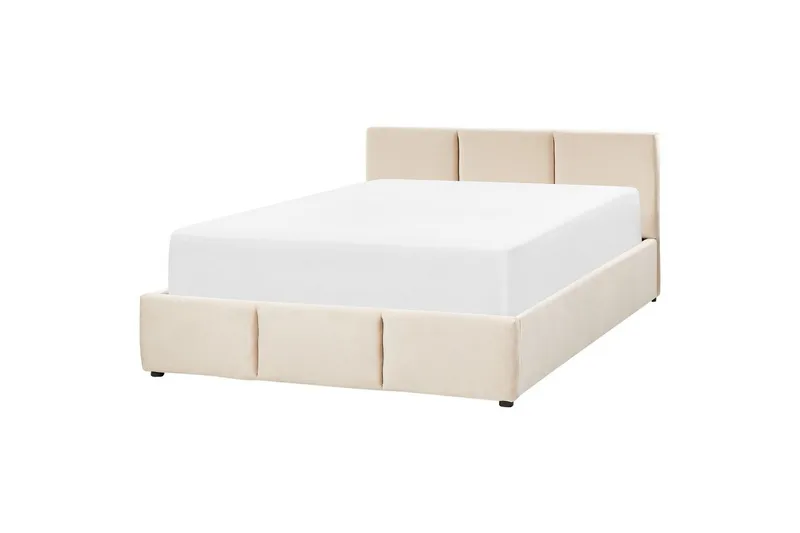 Seng med oppbevaring Bousse - Beige/fløyel, 160x200 cm - Møbler - Senger - Senger med oppbevaring
