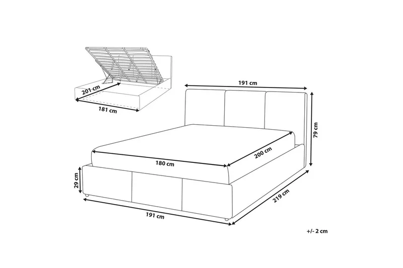 Seng med oppbevaring Bousse - Beige/Fløyel, 180x200 cm - Møbler - Senger - Senger med oppbevaring