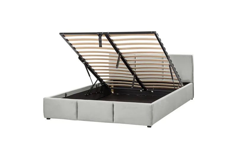 Seng med oppbevaring Bousse, Grå/Fløyel, 160x200 cm