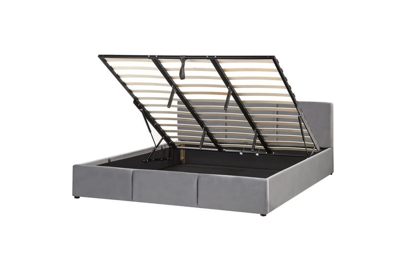 Seng med oppbevaring Bousse, Mørkegrå/fløyel, 180x200 cm