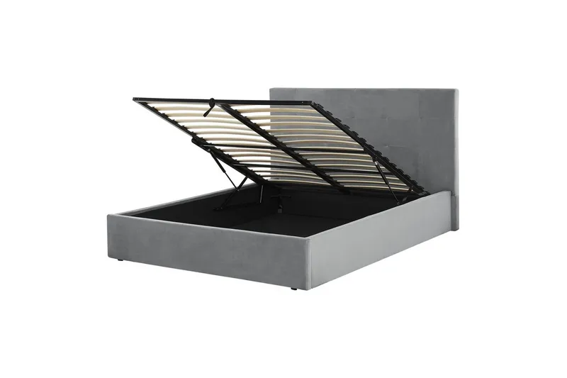 Seng med oppbevaring Lorient, Grå/Fløyel, Grå/fløyel, 140x200 cm