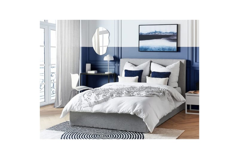Seng med oppbevaring Lorient - Grå/Polyester, Grå/polyester, 140x200 cm - Møbler - Senger - Senger med oppbevaring