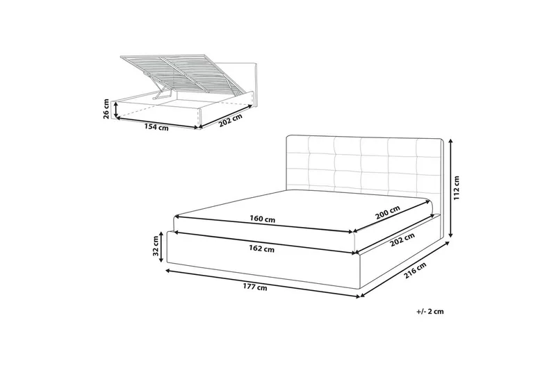 Seng med oppbevaring Lorient - Grå/Polyester, Grå/polyester, 160x200 cm - Møbler - Senger - Senger med oppbevaring