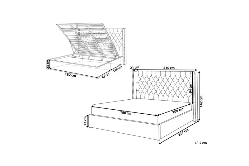 Seng med oppbevaring Lubbon - Sølv, 180x200 cm - Møbler - Senger - Senger med oppbevaring