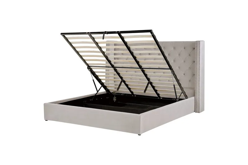 Seng med oppbevaring Lubbon, Sølv, 180x200 cm