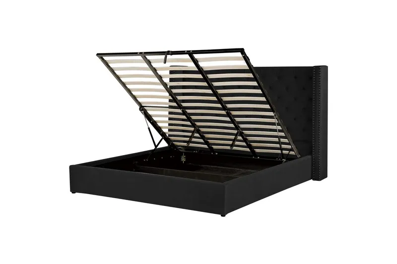 Seng med oppbevaring Lubbon, Svart, Sølv, 180x200 cm