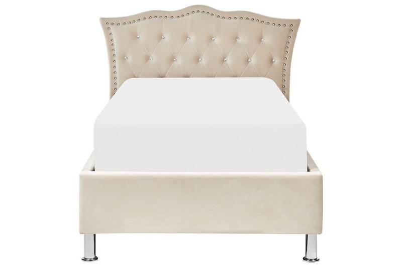 Seng med oppbevaring Metz - Beige, Sølv/Fløyel, 90x200 cm - Møbler - Senger - Senger med oppbevaring