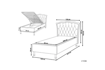 Seng med oppbevaring Metz - Beige, Sølv/Fløyel, 90x200 cm - Møbler - Senger - Senger med oppbevaring