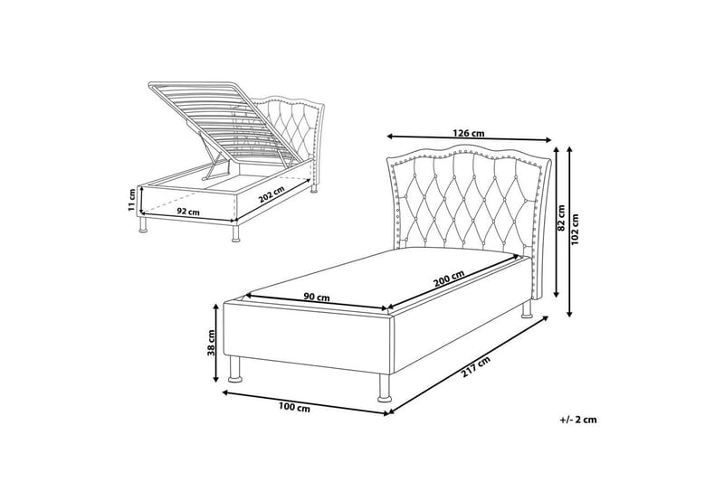Seng med oppbevaring Metz - Beige, Sølv/Fløyel, 90x200 cm - Møbler - Senger - Senger med oppbevaring