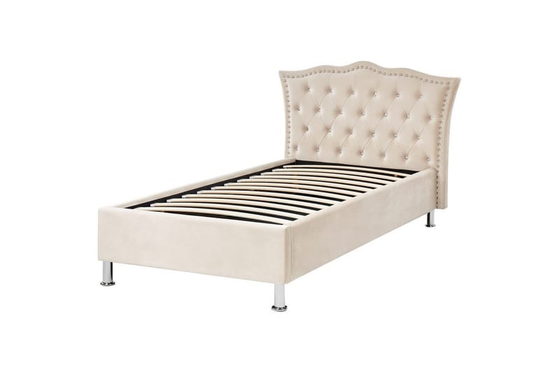 Seng med oppbevaring Metz - Beige, Sølv/Fløyel, 90x200 cm - Møbler - Senger - Senger med oppbevaring