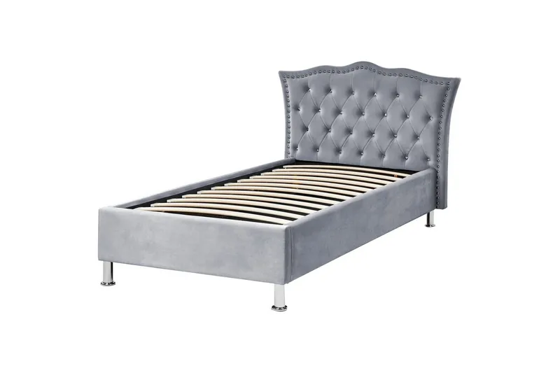 Seng med oppbevaring Metz - Grå, Sølv/Fløyel, 90x200 cm - Møbler - Senger - Senger med oppbevaring