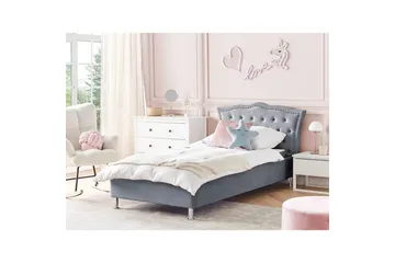 Seng med oppbevaring Metz - Grå, Sølv/Fløyel, 90x200 cm - Møbler - Senger - Senger med oppbevaring