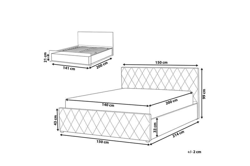 Seng med oppbevaring Rochefort - Rosa, 140x200 cm - Møbler - Senger - Senger med oppbevaring