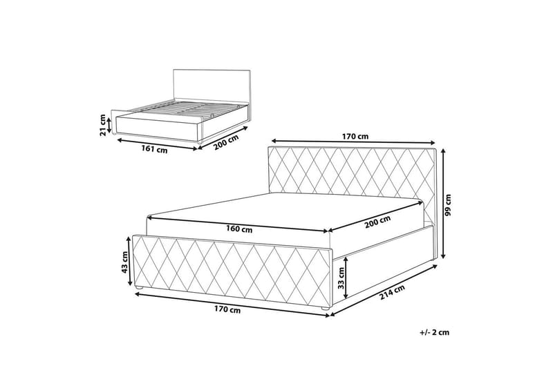 Seng med oppbevaring Rochefort - Rosa, 160x200 cm - Møbler - Senger - Senger med oppbevaring