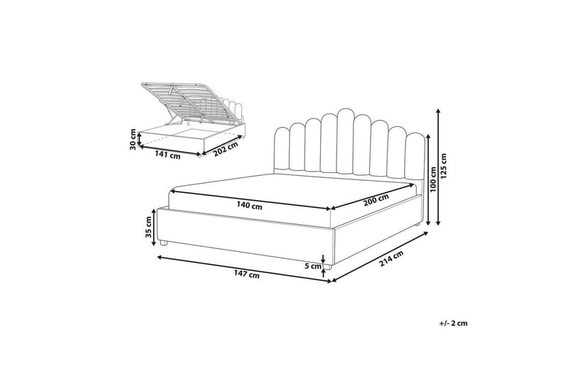 Seng med oppbevaring Vincennes - Hvit, Svart, 140x200 cm - Møbler - Senger - Senger med oppbevaring