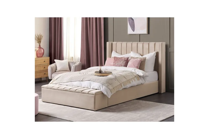 Seng med oppbevaringsbenk Noyers - Beige, 160x200 cm - Møbler - Senger - Senger med oppbevaring